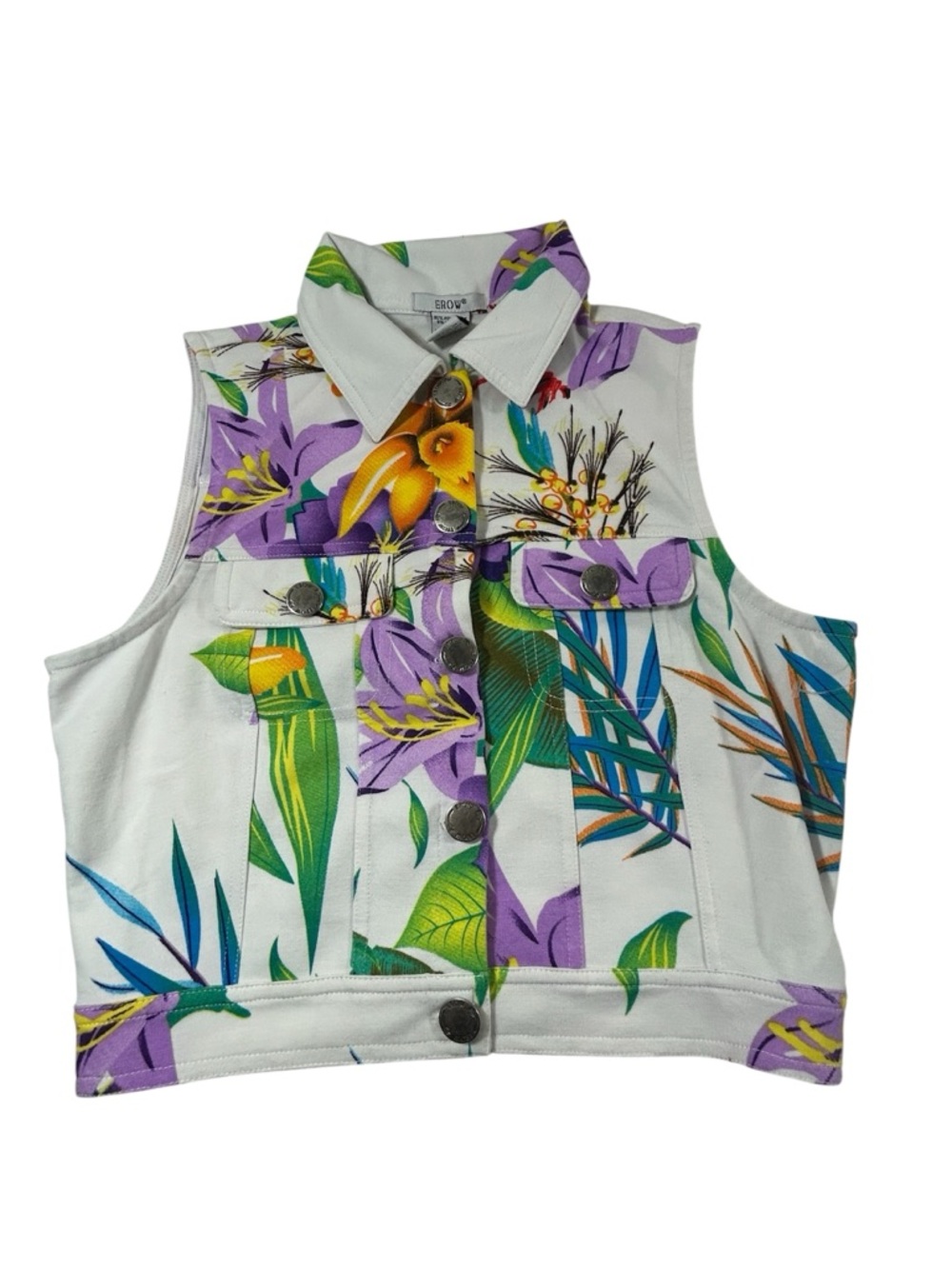 Vintage Erow Floral Denim Vest-‎ Small